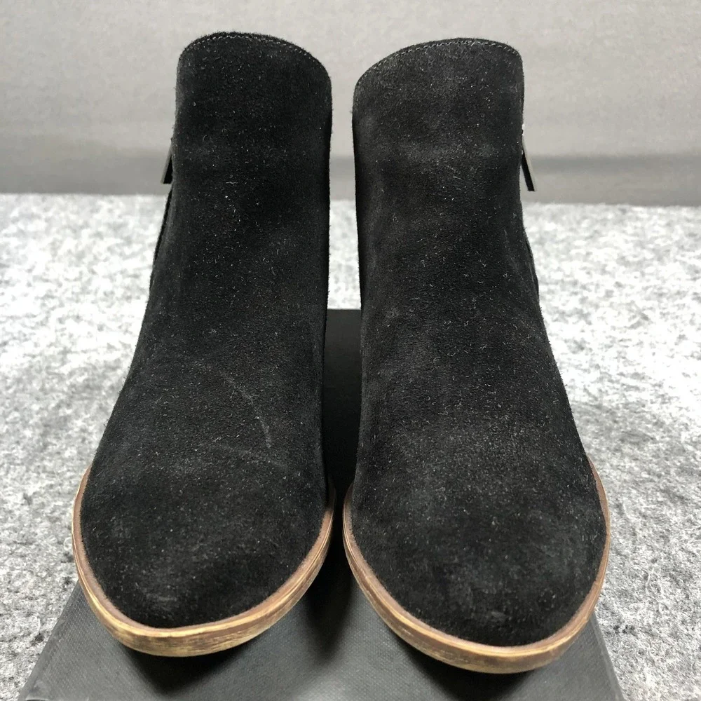 Lucky Brand Barough Booties Womens 7.5M Black Suede Block Heel Zip LP-BAROUGH